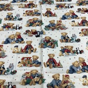 Daisy Kingdom Blue Jean Teddy Bear Friends at Play #4550 Fabric 73 x 45